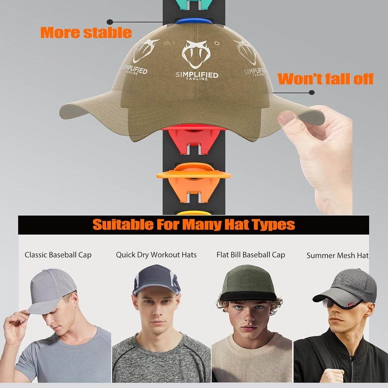 HeQe Hat Organizer for Baseball Caps, 2 Pack Hat Rack for Wall, Strong Adhesive Hat Storage Display Holder(Rainbow) - Image 5